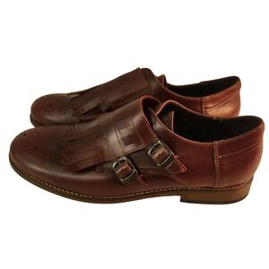 Burgundy Leather Monk Strap Loafer Shoe with Fringe and Brogue Detail Men 40 eu